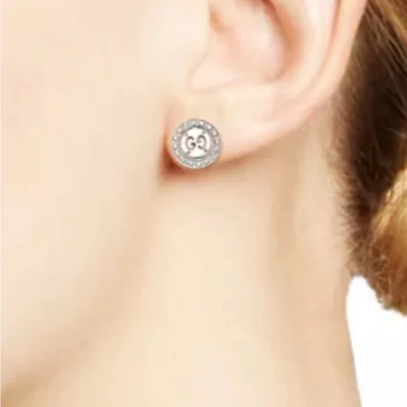 Gucci Interlocking G Crystal-Bezel Sterling Silver Stud Earrings - Picture 9 of 10